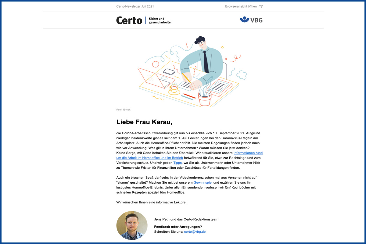 Eine handverlesene Auswahl neuer Beiträge und aktuellen Informationen werden monatlich mit dem Certo-Newsletter versendet.