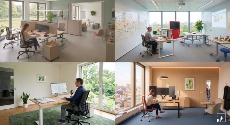 KI-generierte Bilder von Büros in einer Collage
