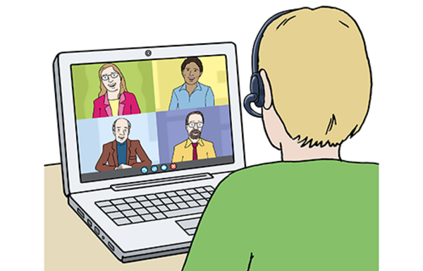 Mensch nimmt an Videokonferenz teil