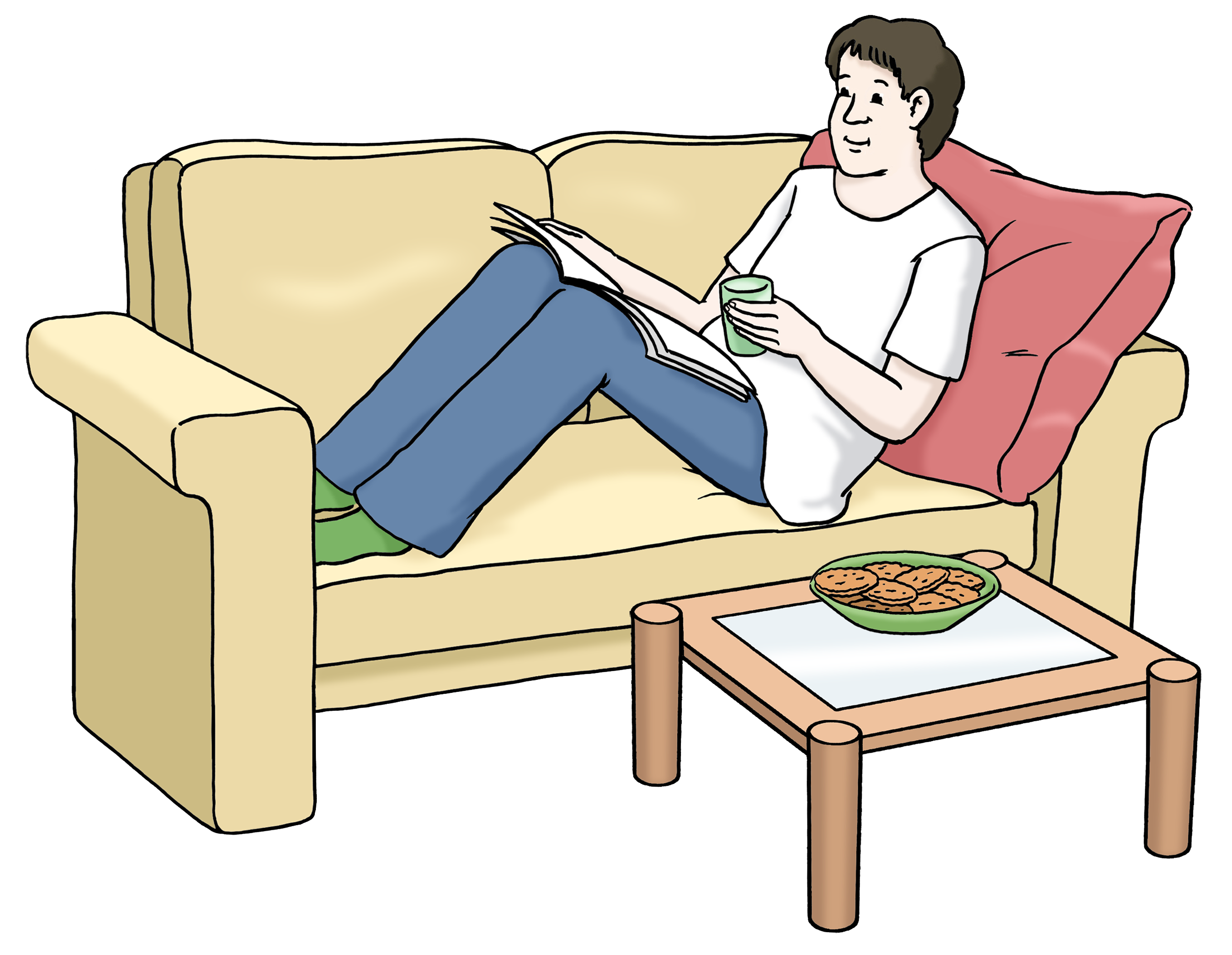 Mann liegt gemütlich auf dem Sofa