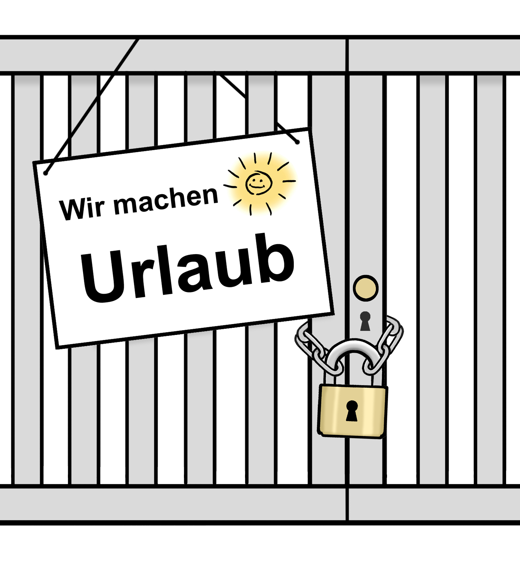"Wir machen Urlaub"-Schild an geschlossener Tür