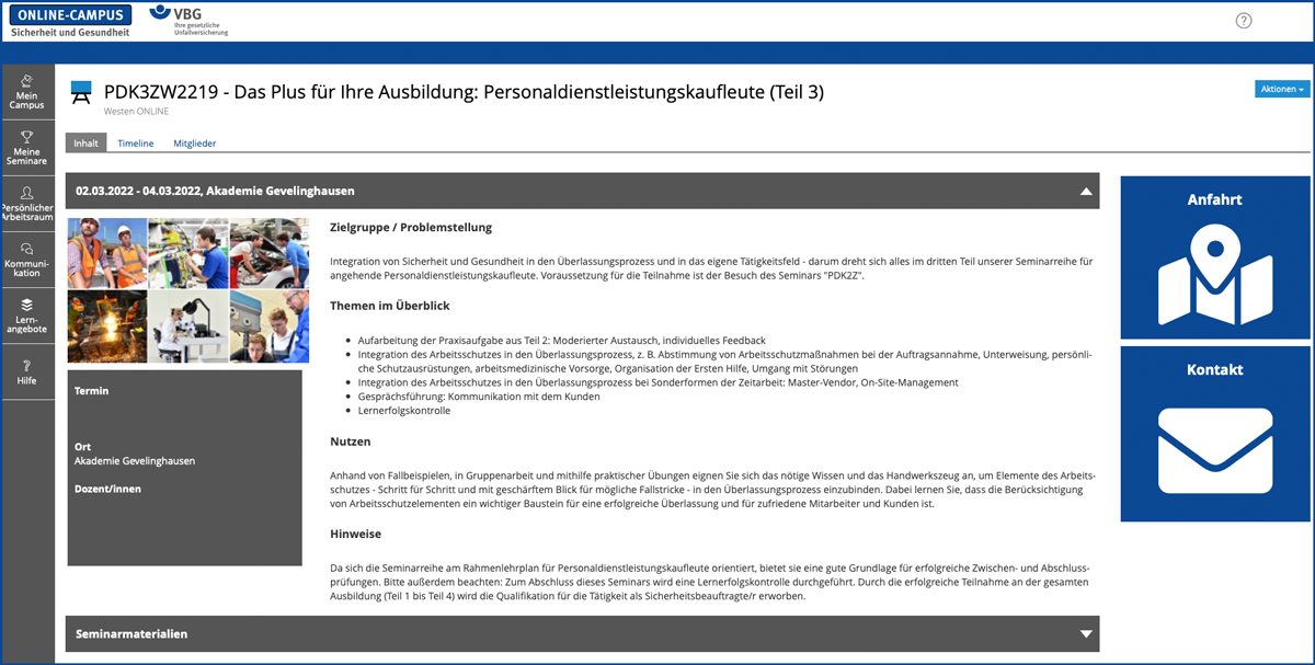 Für einen guten Überblick: Alle relevanten Informationen sind bei der Seminaransicht erfasst
