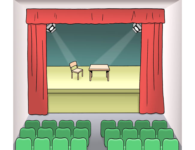 Bühne mit Stuhl und Tisch