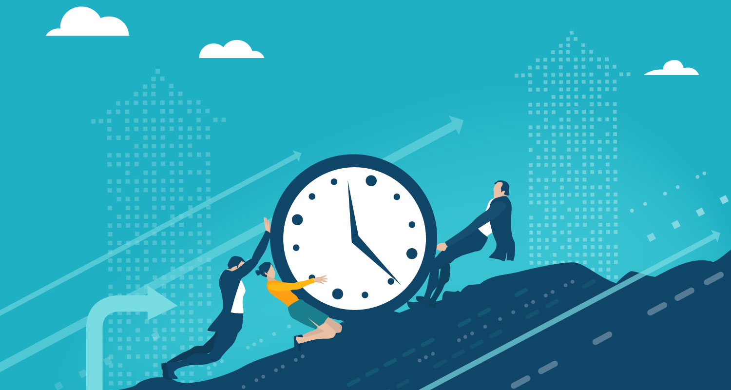 Personen zeihen und schieben eine Uhr