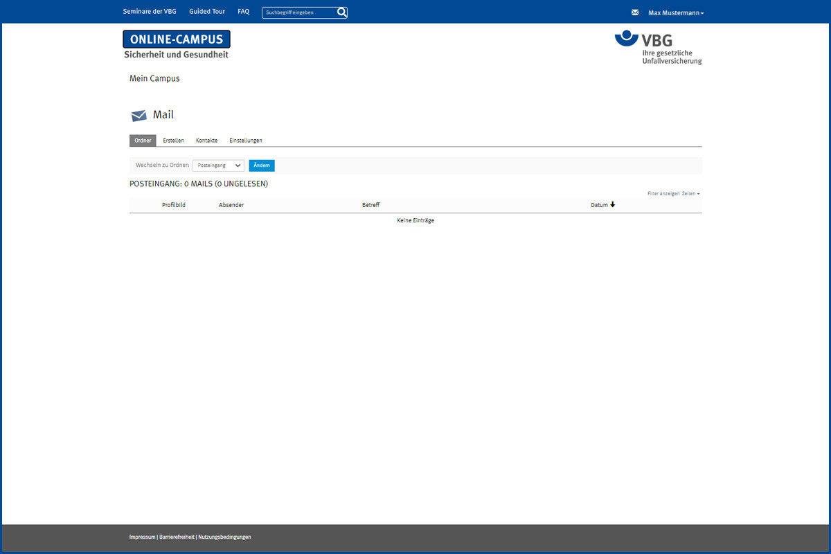 Mails auf der Webseite Online-Campus