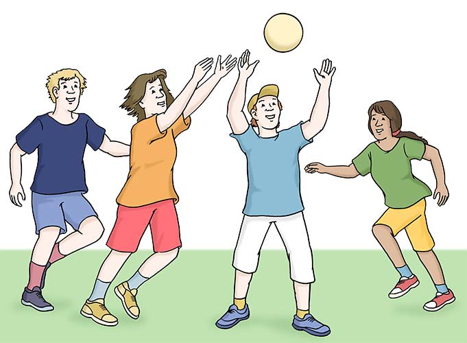 Männer und Frauen spielen mit einem Ball