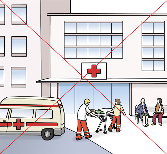Krankenhaus, durchgestrichen