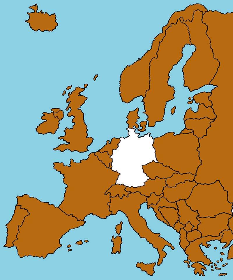 Europa-Karte mit weiß markiertem Deutschland