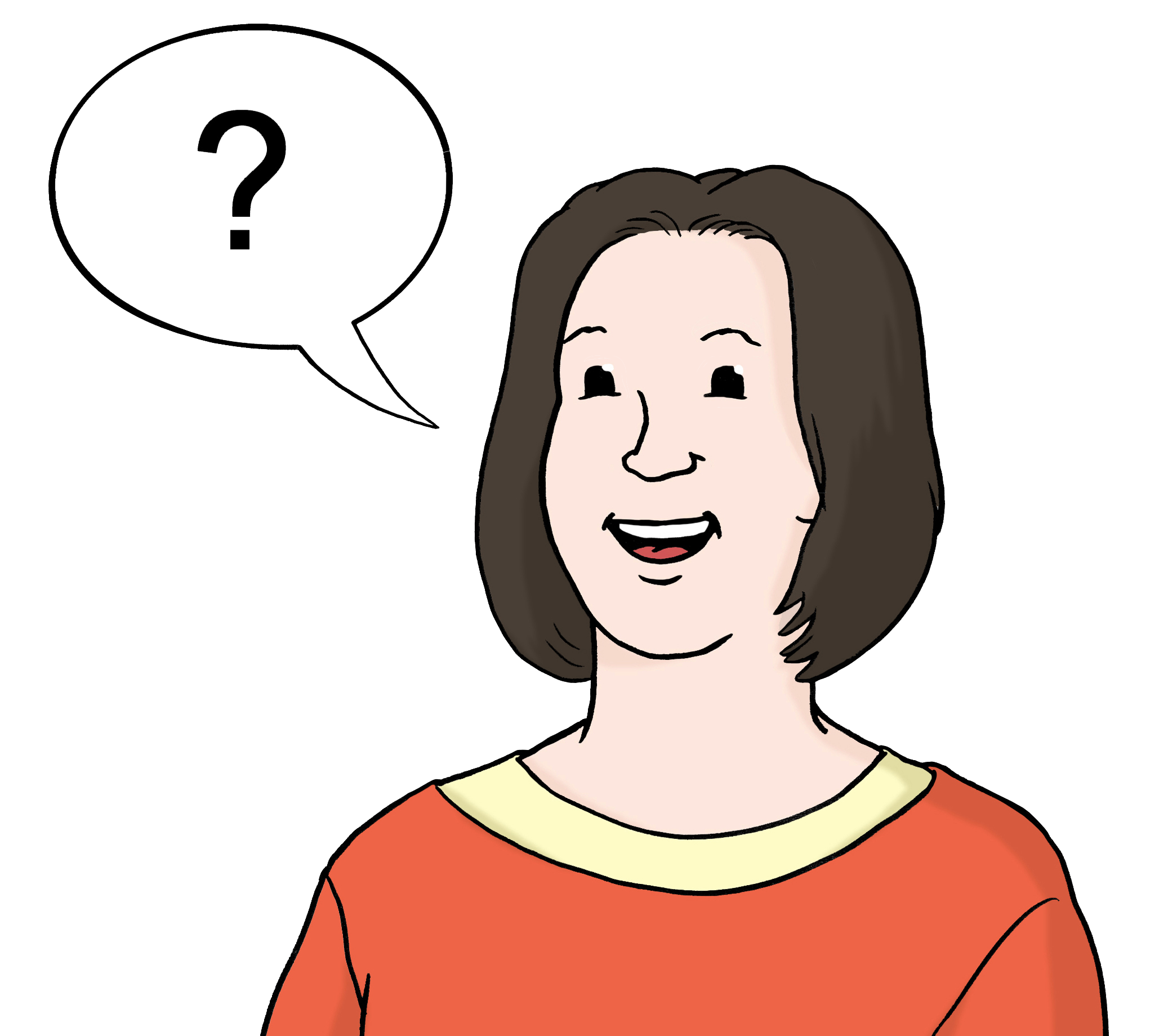 Eine Frau mit einer Sprechblase mit einem Fragezeichen