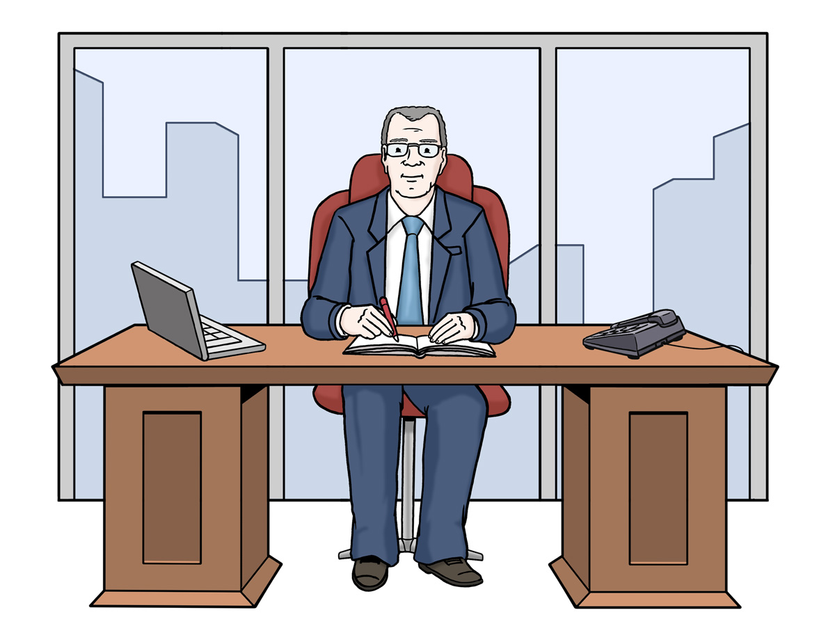 Ein Mann sitzt in einem Büro.