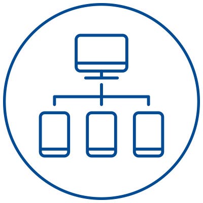 Icon: Ein Netzwerk, bestehend aus einem Computer und anderen Endgeräten