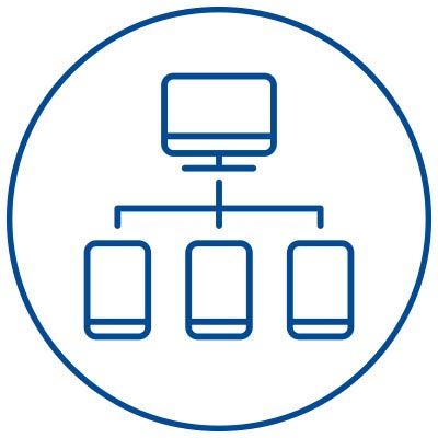 Icon: Ein Netzwerk, bestehend aus einem Computer und anderen Endgeräten