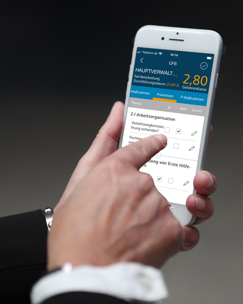 Mit der App sind die Daten der Gefährdungsbeurteilung leicht zu erfassen und zu jeder Zeit verfügbar.