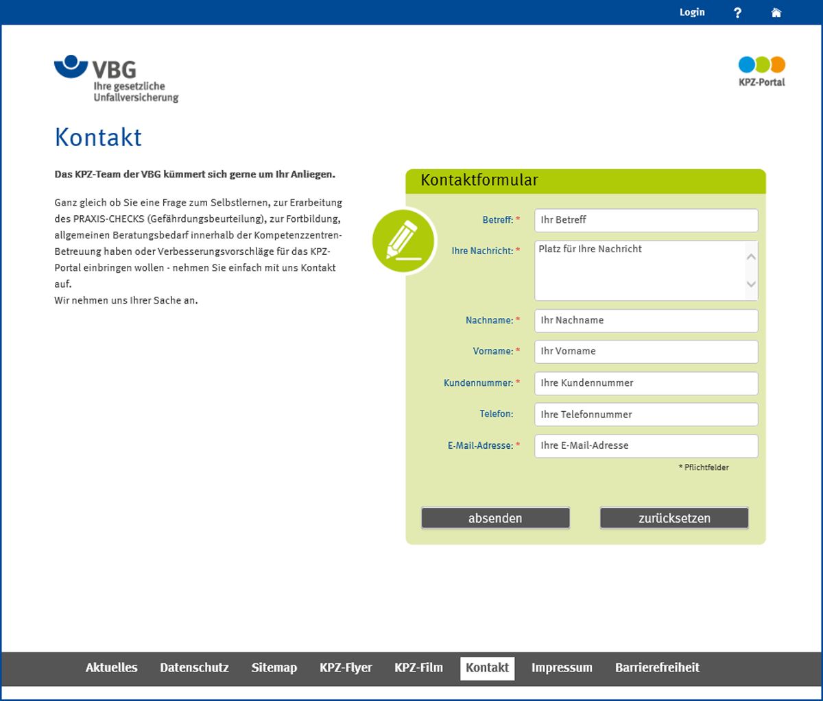 Screenshot Kontakt KPZ-Portal