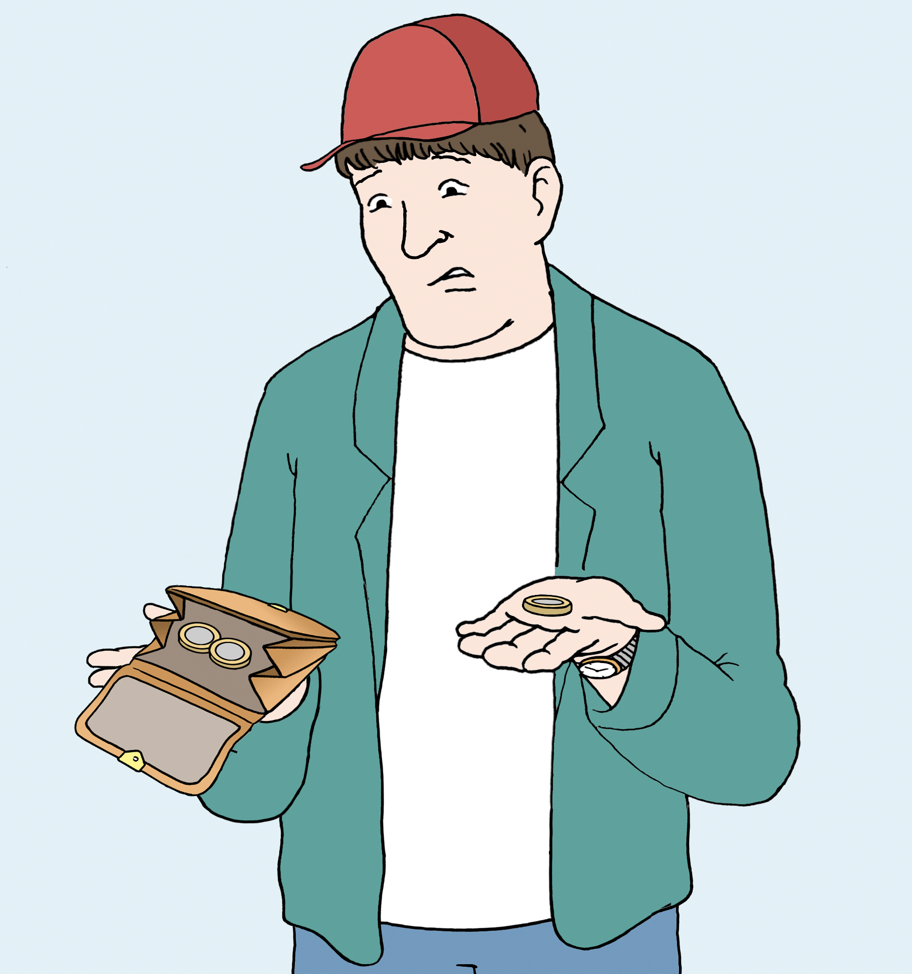 Eine Person sucht das Geld in seinem Geldbeutel. 