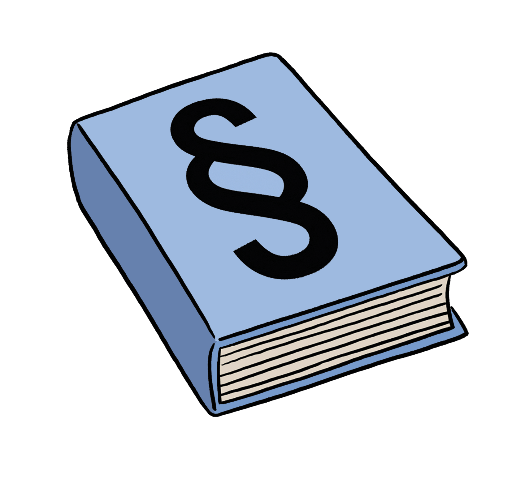 Illustration: Ein dickes, blaues Buch mit einem Paragraphen-Zeichen (§) darauf.