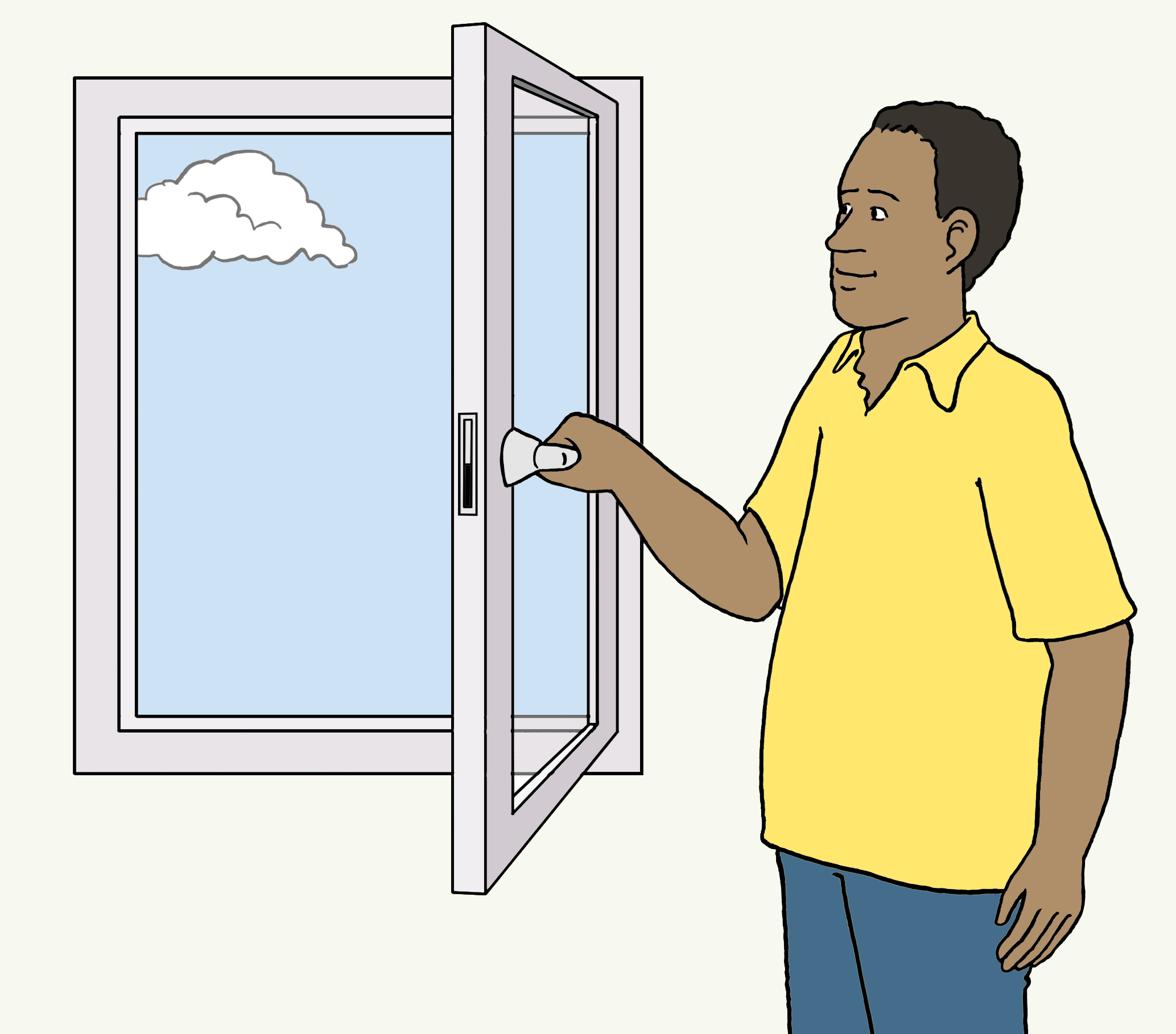 Illustration von einem Mann, der das Fenster öffnet