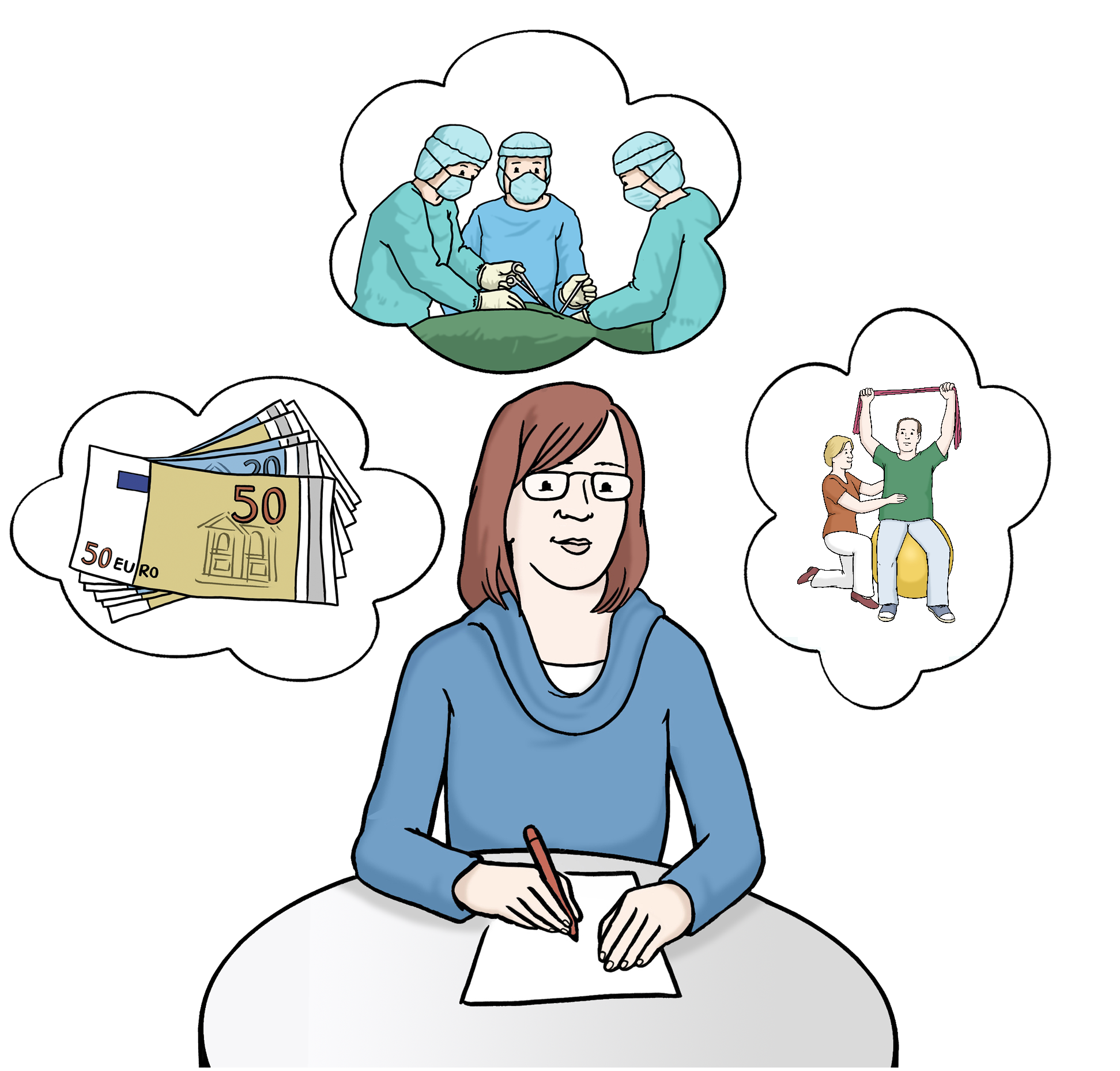Illustration von einer Reha-Managerin am Tisch
