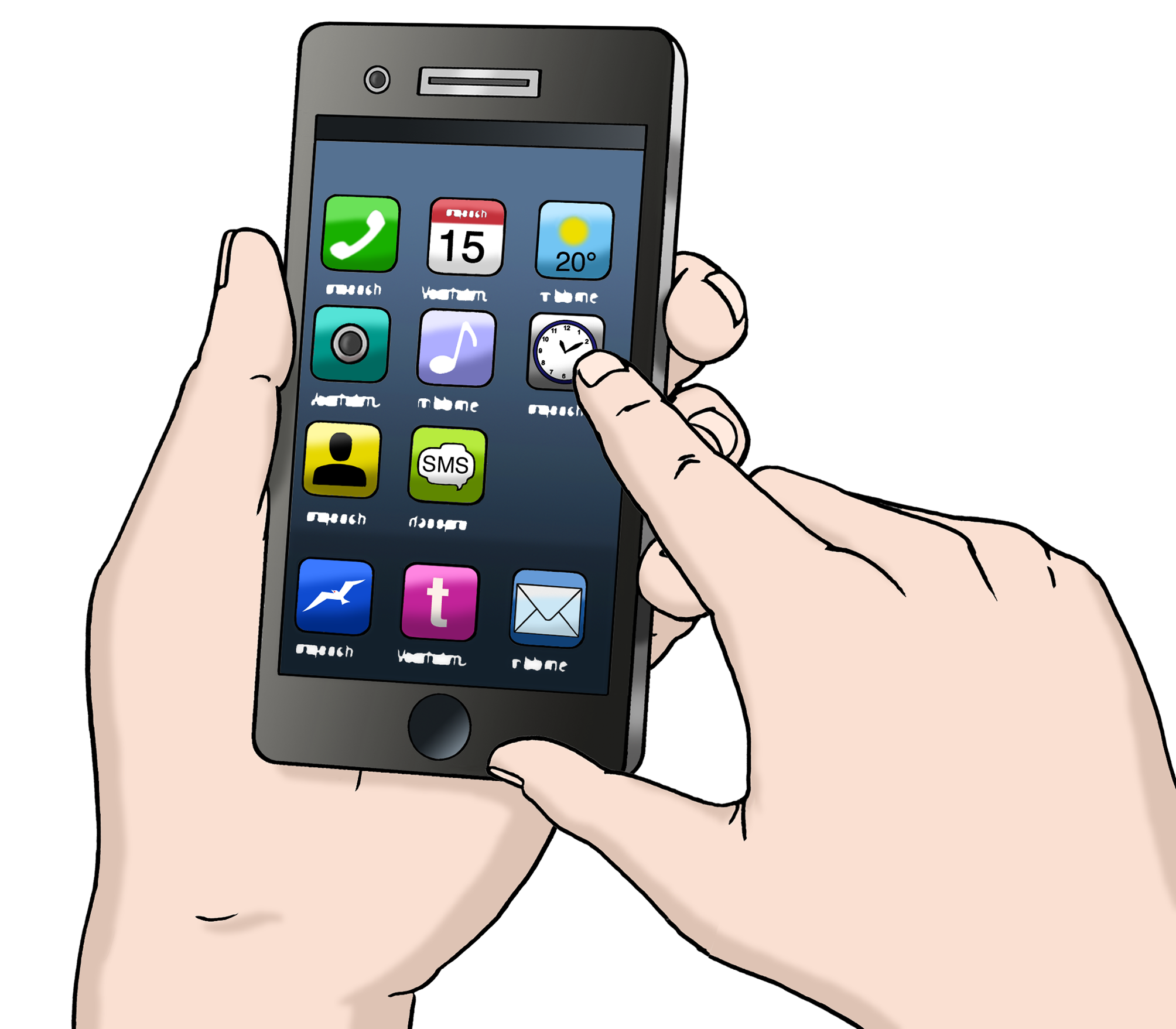 Illustration: Zwei Hände bedienen ein Smartphone.