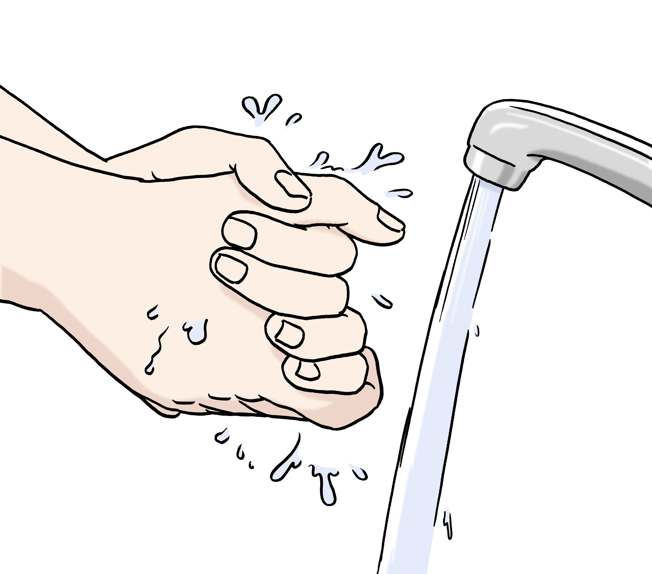 Illustration von zwei Händen unter dem Wasserhahn