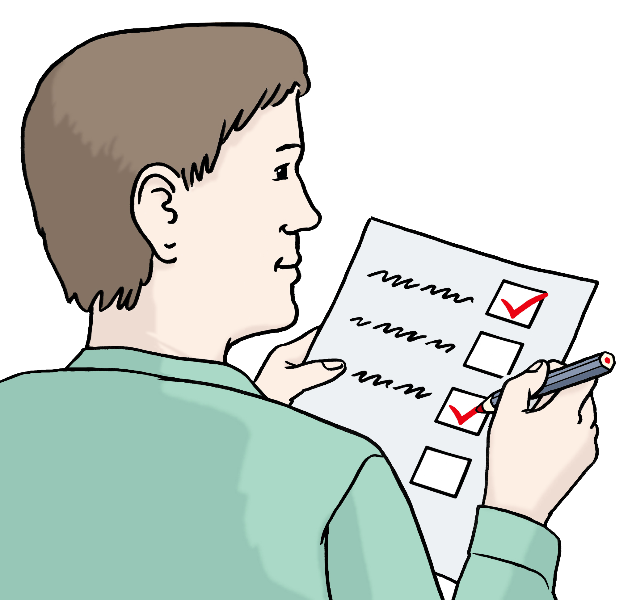 Illustration: Ein Mann arbeitet eine Checkliste ab.