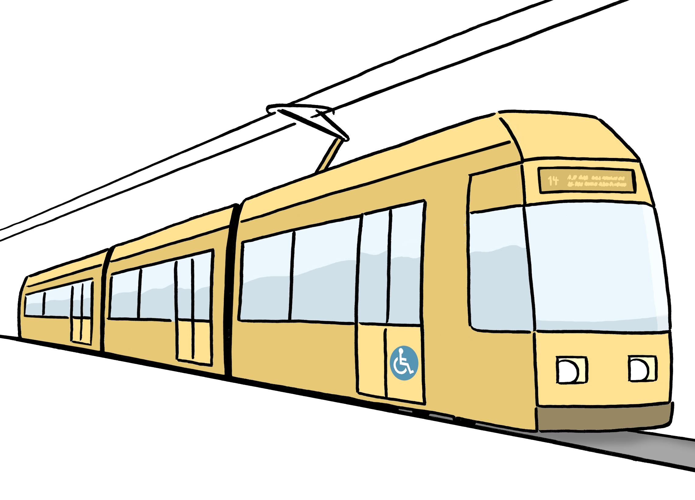 Illustration: Eine gelbe Straßenbahn.